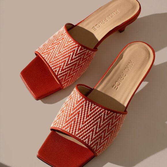 Slide On Over – Orange Leather & Raffia Slides, New in Box - Picture 4 of 5